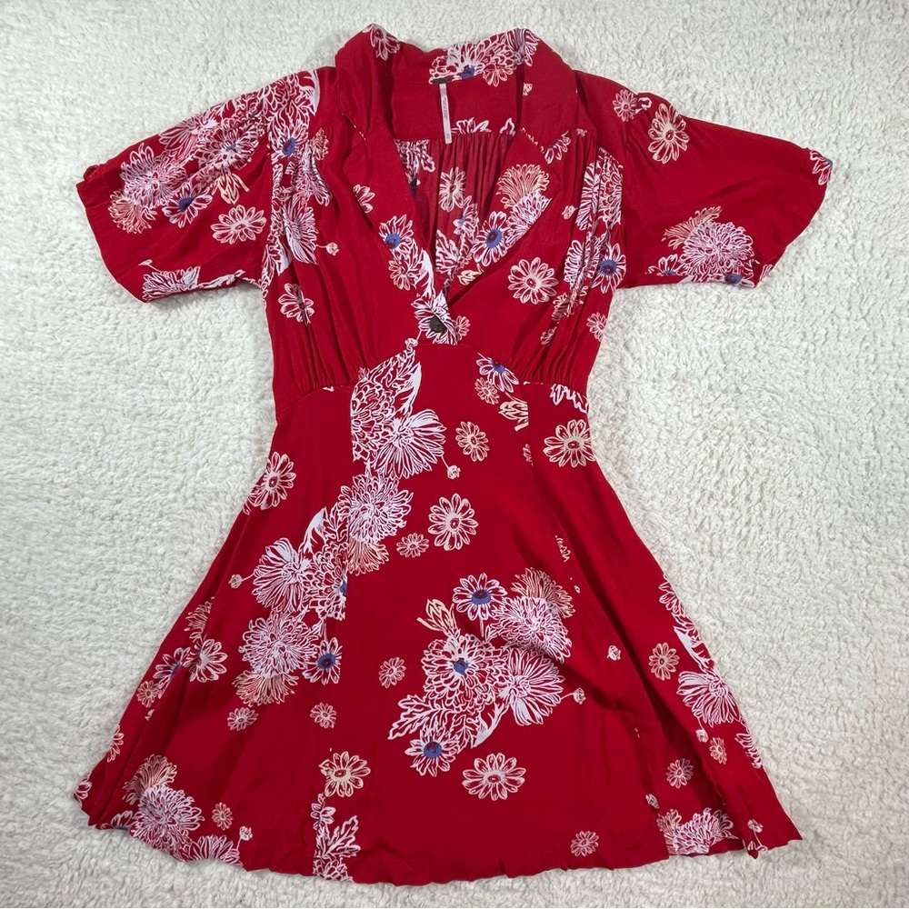 Free People Red Blue Hawaii Mini Dress XS